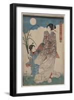 Full Moon over Woman and a Young Girl-Utagawa Kunisada-Framed Art Print