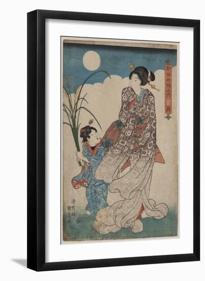 Full Moon over Woman and a Young Girl-Utagawa Kunisada-Framed Art Print