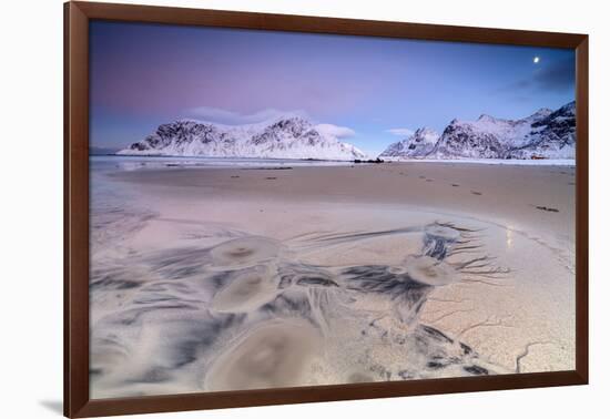 Full Moon Reflected on Sand in the Surreal Scenery of Skagsanden Beach, Flakstad, Nordland County-Roberto Moiola-Framed Photographic Print