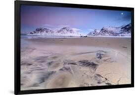 Full Moon Reflected on Sand in the Surreal Scenery of Skagsanden Beach, Flakstad, Nordland County-Roberto Moiola-Framed Photographic Print