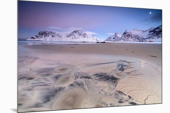 Full Moon Reflected on Sand in the Surreal Scenery of Skagsanden Beach, Flakstad, Nordland County-Roberto Moiola-Mounted Premium Photographic Print