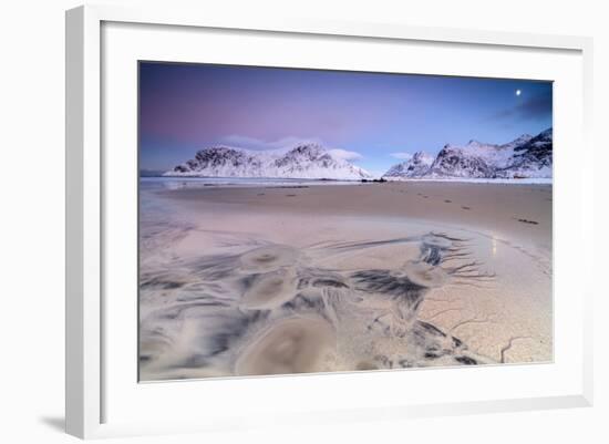 Full Moon Reflected on Sand in the Surreal Scenery of Skagsanden Beach, Flakstad, Nordland County-Roberto Moiola-Framed Photographic Print