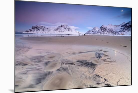 Full Moon Reflected on Sand in the Surreal Scenery of Skagsanden Beach, Flakstad, Nordland County-Roberto Moiola-Mounted Photographic Print