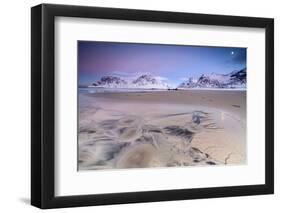 Full Moon Reflected on Sand in the Surreal Scenery of Skagsanden Beach, Flakstad, Nordland County-Roberto Moiola-Framed Photographic Print