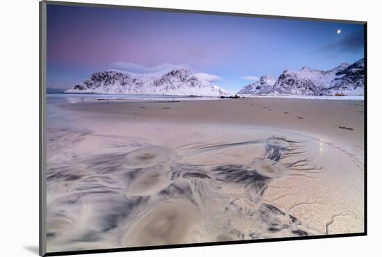 Full Moon Reflected on Sand in the Surreal Scenery of Skagsanden Beach, Flakstad, Nordland County-Roberto Moiola-Mounted Photographic Print