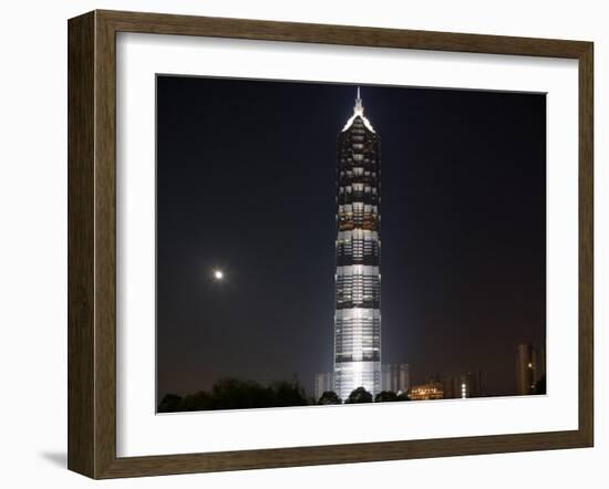 Full Moon Rises Behind Jin Mao Tower in Pudong Economic Zone, Shanghai, China-Paul Souders-Framed Premium Photographic Print