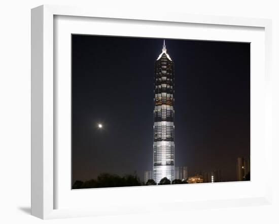 Full Moon Rises Behind Jin Mao Tower in Pudong Economic Zone, Shanghai, China-Paul Souders-Framed Premium Photographic Print