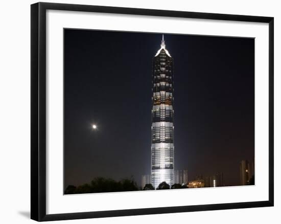 Full Moon Rises Behind Jin Mao Tower in Pudong Economic Zone, Shanghai, China-Paul Souders-Framed Photographic Print