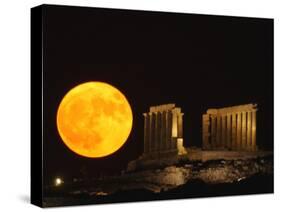 Full Moon Rises Behind the Ancient Temple of Posseidon, in Sounio-null-Stretched Canvas