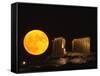 Full Moon Rises Behind the Ancient Temple of Posseidon, in Sounio-null-Framed Stretched Canvas