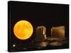 Full Moon Rises Behind the Ancient Temple of Posseidon, in Sounio-null-Stretched Canvas