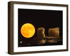 Full Moon Rises Behind the Ancient Temple of Posseidon, in Sounio-null-Framed Photographic Print