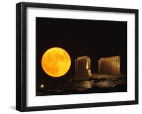 Full Moon Rises Behind the Ancient Temple of Posseidon, in Sounio-null-Framed Photographic Print