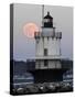 Full Moon Rises Behind the Spring Point Light House in South Portland, Maine-null-Stretched Canvas