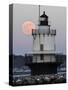 Full Moon Rises Behind the Spring Point Light House in South Portland, Maine-null-Stretched Canvas