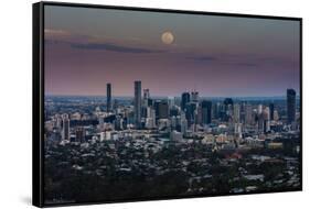 Full moon rising over Brisbane city, Queensland, Australia-Mark A Johnson-Framed Stretched Canvas