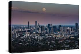 Full moon rising over Brisbane city, Queensland, Australia-Mark A Johnson-Stretched Canvas