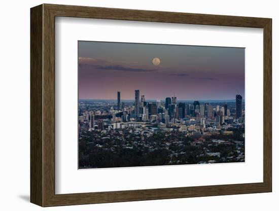 Full moon rising over Brisbane city, Queensland, Australia-Mark A Johnson-Framed Photographic Print