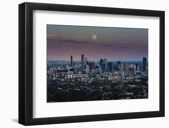 Full moon rising over Brisbane city, Queensland, Australia-Mark A Johnson-Framed Photographic Print