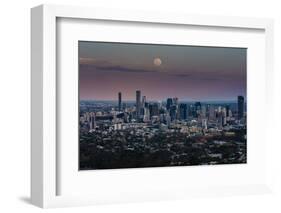 Full moon rising over Brisbane city, Queensland, Australia-Mark A Johnson-Framed Photographic Print