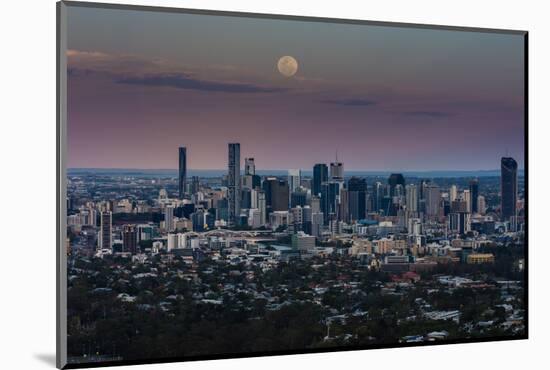 Full moon rising over Brisbane city, Queensland, Australia-Mark A Johnson-Mounted Photographic Print