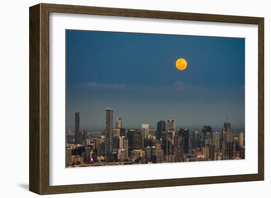 Full moon rising over Brisbane city, Queensland, Australia-Mark A Johnson-Framed Photographic Print