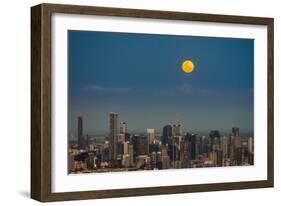 Full moon rising over Brisbane city, Queensland, Australia-Mark A Johnson-Framed Photographic Print