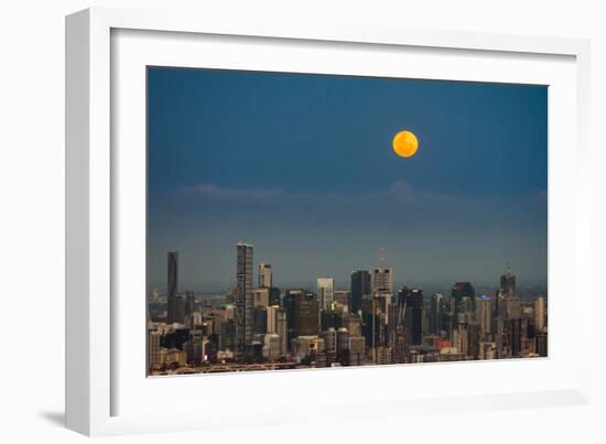 Full moon rising over Brisbane city, Queensland, Australia-Mark A Johnson-Framed Photographic Print