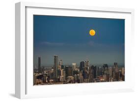 Full moon rising over Brisbane city, Queensland, Australia-Mark A Johnson-Framed Photographic Print