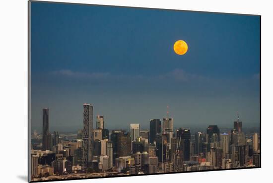 Full moon rising over Brisbane city, Queensland, Australia-Mark A Johnson-Mounted Photographic Print