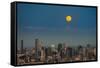 Full moon rising over Brisbane city, Queensland, Australia-Mark A Johnson-Framed Stretched Canvas