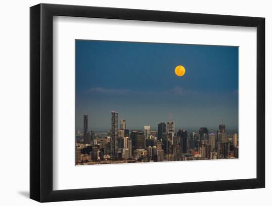 Full moon rising over Brisbane city, Queensland, Australia-Mark A Johnson-Framed Photographic Print