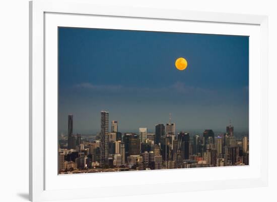 Full moon rising over Brisbane city, Queensland, Australia-Mark A Johnson-Framed Photographic Print