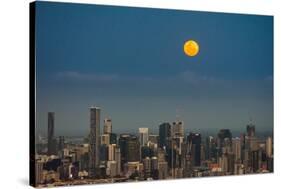 Full moon rising over Brisbane city, Queensland, Australia-Mark A Johnson-Stretched Canvas