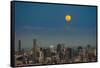 Full moon rising over Brisbane city, Queensland, Australia-Mark A Johnson-Framed Stretched Canvas