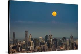 Full moon rising over Brisbane city, Queensland, Australia-Mark A Johnson-Stretched Canvas