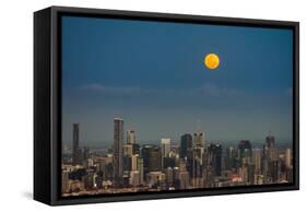 Full moon rising over Brisbane city, Queensland, Australia-Mark A Johnson-Framed Stretched Canvas