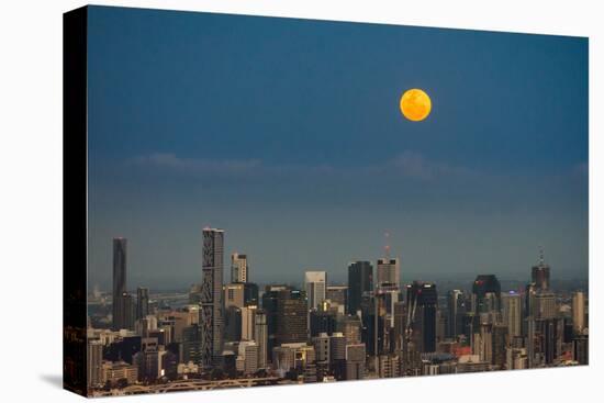 Full moon rising over Brisbane city, Queensland, Australia-Mark A Johnson-Stretched Canvas