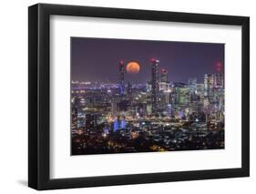 Full moon rising over Brisbane city, Queensland, Australia-Mark A Johnson-Framed Photographic Print