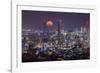 Full moon rising over Brisbane city, Queensland, Australia-Mark A Johnson-Framed Photographic Print