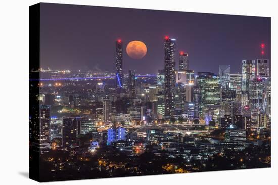 Full moon rising over Brisbane city, Queensland, Australia-Mark A Johnson-Stretched Canvas