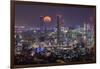 Full moon rising over Brisbane city, Queensland, Australia-Mark A Johnson-Framed Photographic Print