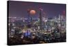 Full moon rising over Brisbane city, Queensland, Australia-Mark A Johnson-Stretched Canvas