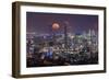 Full moon rising over Brisbane city, Queensland, Australia-Mark A Johnson-Framed Photographic Print