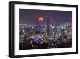 Full moon rising over Brisbane city, Queensland, Australia-Mark A Johnson-Framed Photographic Print