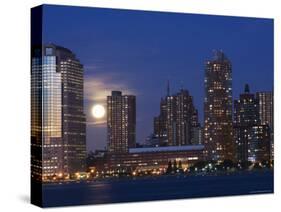 Full Moon Rising Over Lower Manhattan Skyline Across the Hudson River, New York City, New York, USA-Amanda Hall-Stretched Canvas