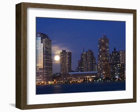 Full Moon Rising Over Lower Manhattan Skyline Across the Hudson River, New York City, New York, USA-Amanda Hall-Framed Photographic Print