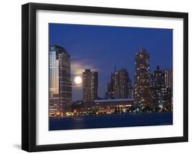 Full Moon Rising Over Lower Manhattan Skyline Across the Hudson River, New York City, New York, USA-Amanda Hall-Framed Photographic Print