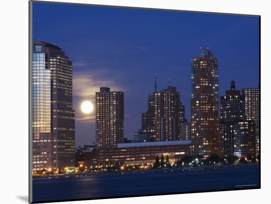 Full Moon Rising Over Lower Manhattan Skyline Across the Hudson River, New York City, New York, USA-Amanda Hall-Mounted Photographic Print