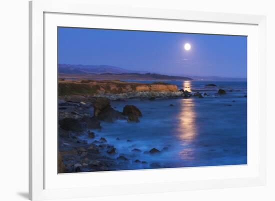 Full moon rising over Piedras Blancas elephant seal rookery, San Simeon, California, USA-Russ Bishop-Framed Premium Photographic Print